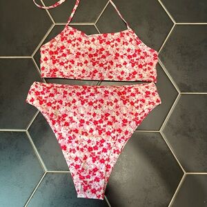 High waisted floral bikini